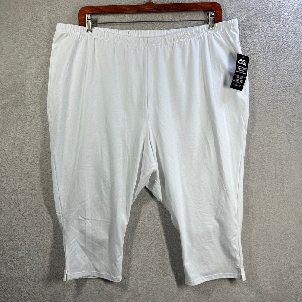 Woman Within White Cropped Leggings Plus Size 3X 30/32 Cotton Stretch Capris